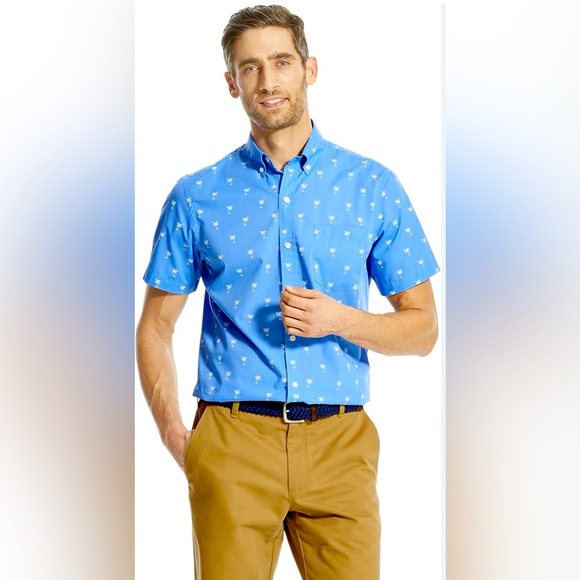 Izod Other - IZOD Cool Fx Men's Blue Palm Tree Print Short Sleeve Shirt 2XLT NWT